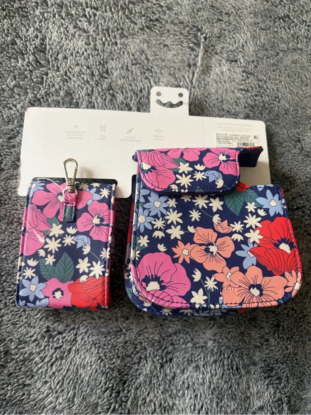 heyday Navy Floral Instant Camera Case with Pink & Red Flowers